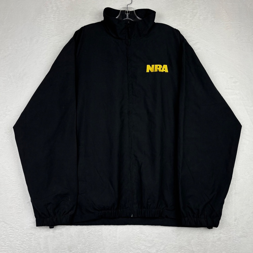 NRA Mens Windbreaker Jacket Black American eagle Flag Graphic zip up Y2K CB4-14